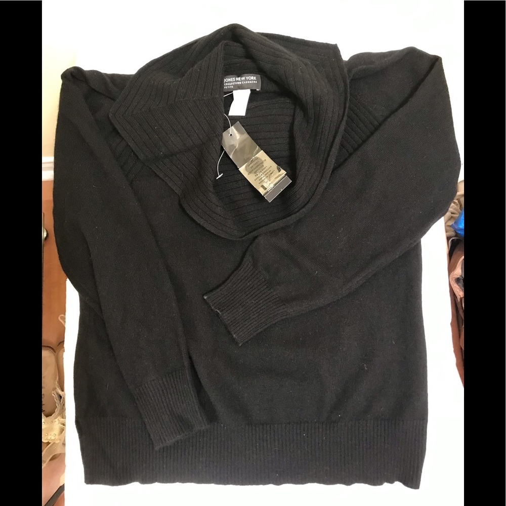Jones New York NEW 100% Cashmere Sweater Cowl Shawl Collar Ribbed Minimalist P L - Picture 6 of 15